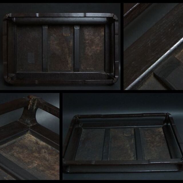 茶道具 古唐木縞黒檀製高足花台 天板花梨玉杢 瘤杢盆栽台 香炉台高さ