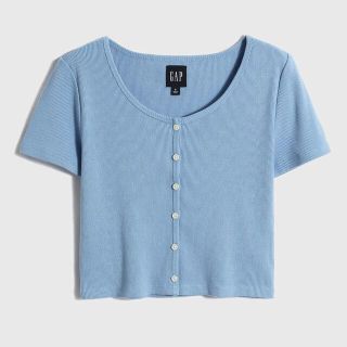 ギャップ(GAP)のGAP リブ クロップド半袖トップス　M バクストンブルー(Tシャツ(半袖/袖なし))