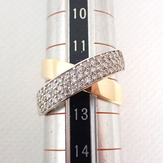 K18WG/K18YG ダイヤモンド クロス  リング 12号[g747-2］ レディースのアクセサリー(リング(指輪))の商品写真