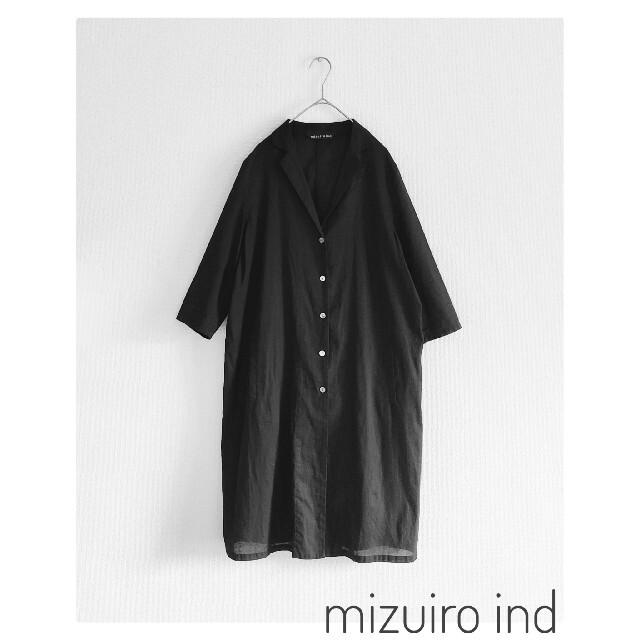 mizuiro ind ミズイロインド コットンシャツワンピース 黒40cm身幅