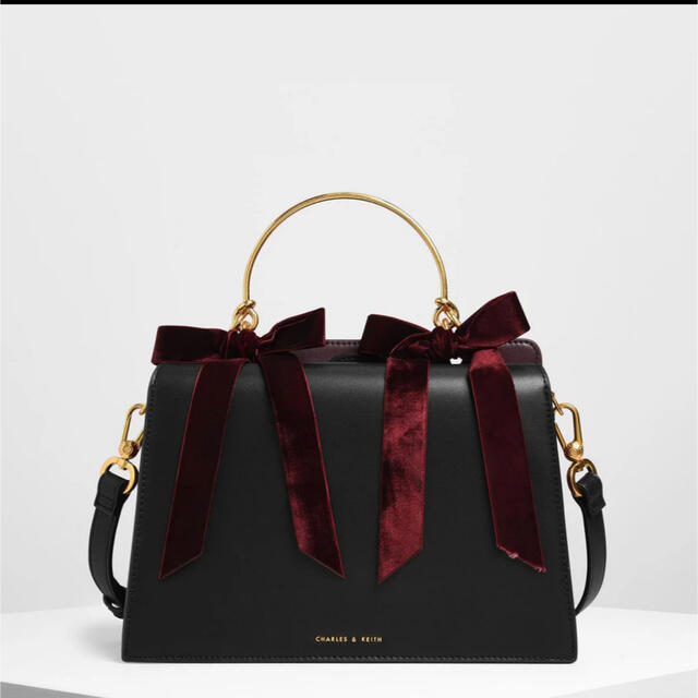 ハンドバッグCHARLES&KEITH ベルベット バッグ ベロア リボン