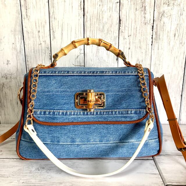 ハンドメイド3way Bamboo denim flap bag