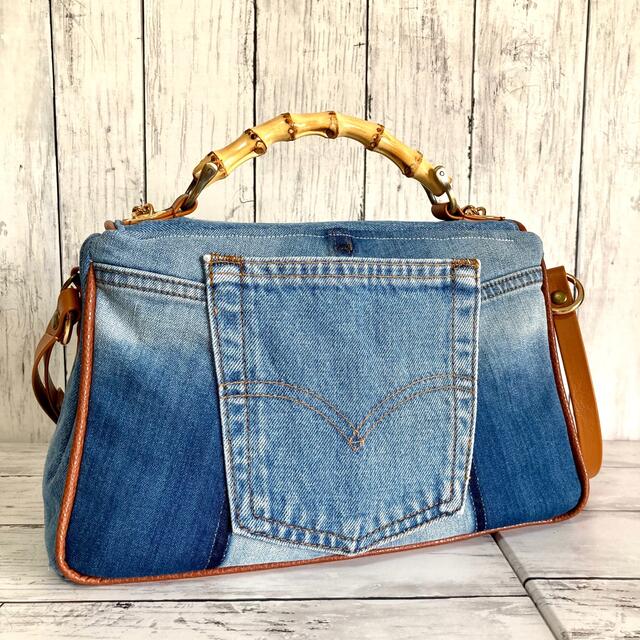 ハンドメイド3way Bamboo denim flap bag