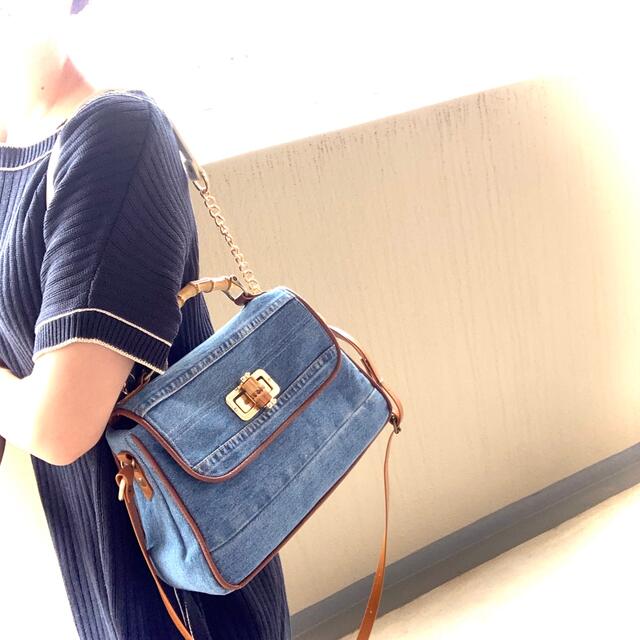 ハンドメイド3way Bamboo denim flap bag