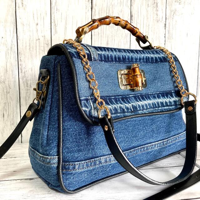 ハンドメイド3way Bamboo denim flap bag