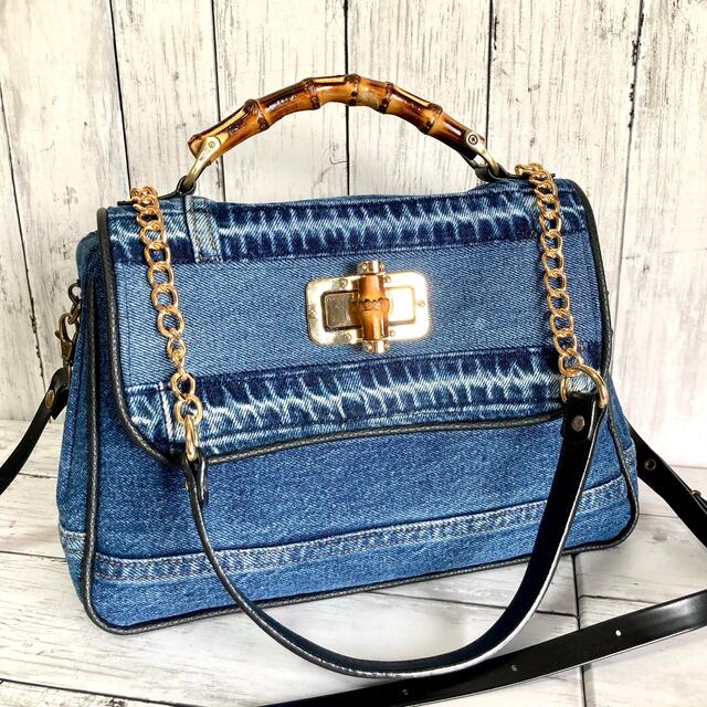 ハンドメイド3way Bamboo denim flap bag