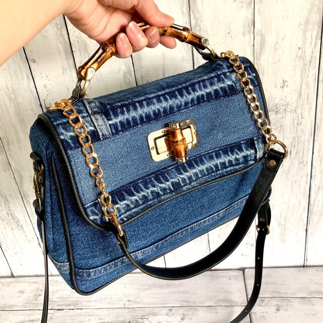 ハンドメイド3way Bamboo denim flap bag