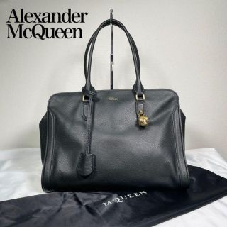 安心 保証 美品 アレキサンダーマックイーン パドロック カーフレザー ハンドバッグ 黒