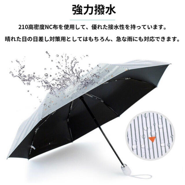 晴雨兼用 折りたたみ傘 日傘 ストライプ UVカット 強力撥水 遮光 匿名配送