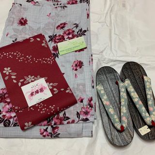 即申請可♡ 新品 浴衣 帯 下駄 セット　赤 × 白 プレタポルテ(浴衣)