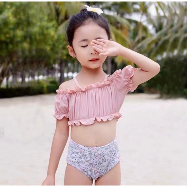 年中無休 水着 ラッシュガード 120 女の子 白 水玉 水色 ドット柄 ad