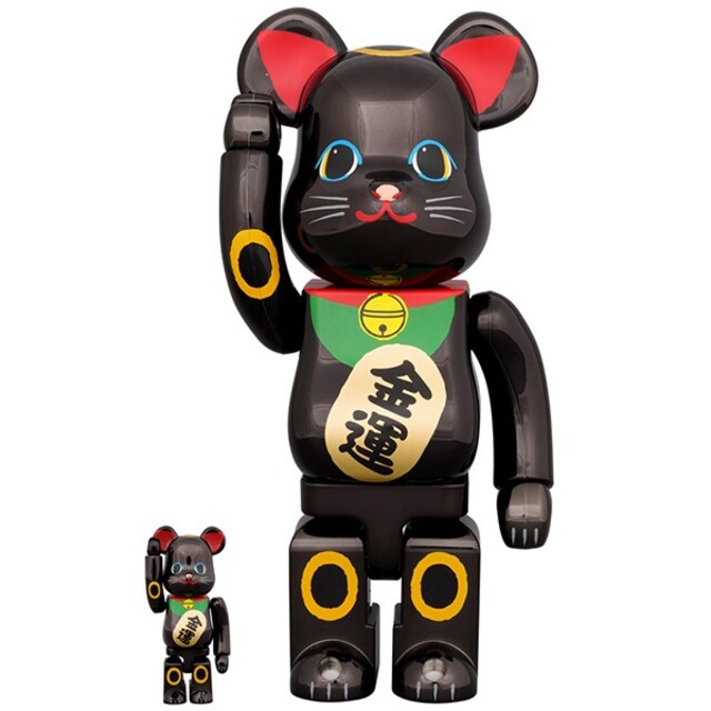 逸品】 金運 招き猫 BE@RBRICK 2体セット - TOY MEDICOM 黒メッキ 400