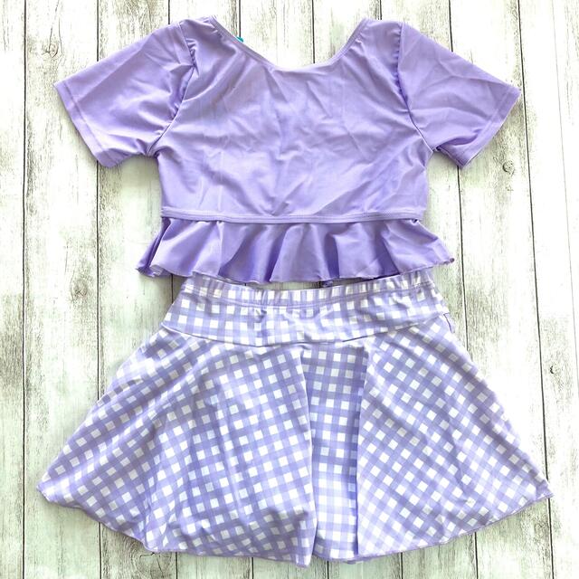 新品 パープル チェック 2ピース セットアップ 水着 女の子  140 キッズ/ベビー/マタニティのキッズ服女の子用(90cm~)(水着)の商品写真