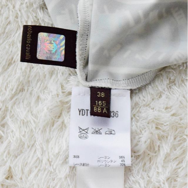 極美品 ロベルトカヴァリ 総柄 レース ストレッチ Vネック 膝丈 ワンピース