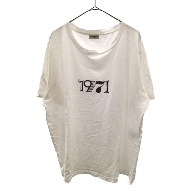 605センチ身幅SAINT LAURENT PARIS サンローランパリ 18SS 1971 LOGO PRINT TEE 529630 1971ロゴプリント半袖Tシャツ ホワイト