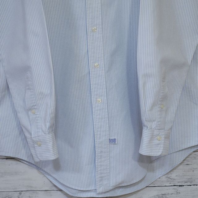 厚手 ポロラルフローレン ポニー刺繍ロゴストライプ ボタンダウンシャツ 水色 白