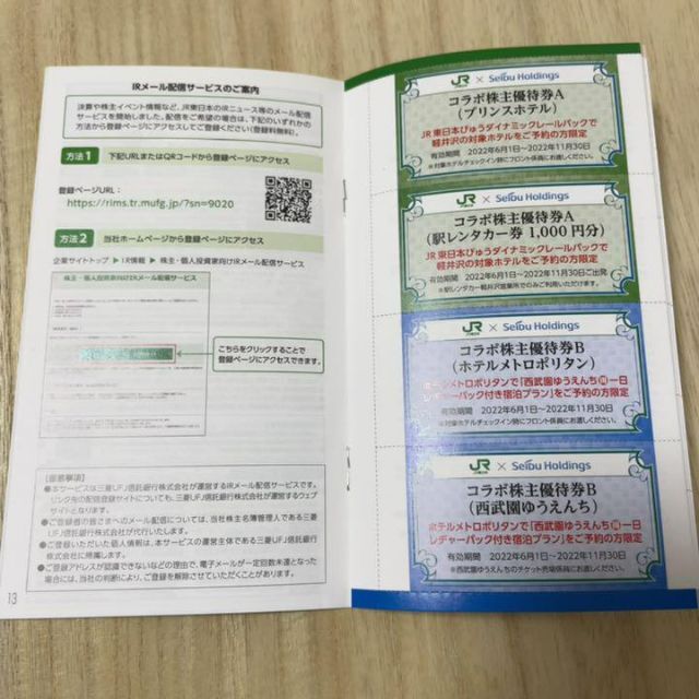 JR東日本 株主優待 割引券 2枚セット + 株主サービス券 5