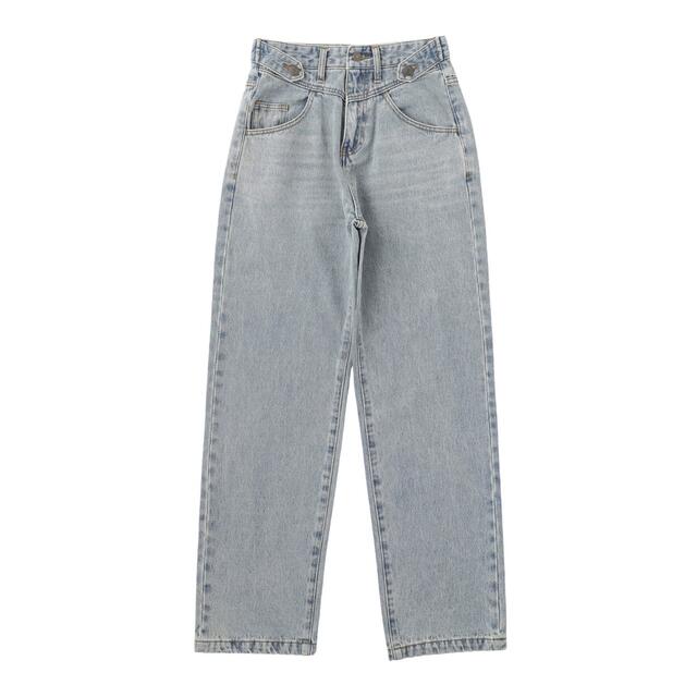 デニム/ジーンズaclent Front design loose tapered jeans