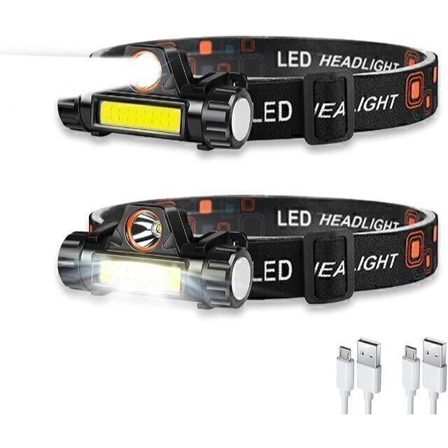 4個セット 90回転LED ヘッドライト USB充電 懐中電灯