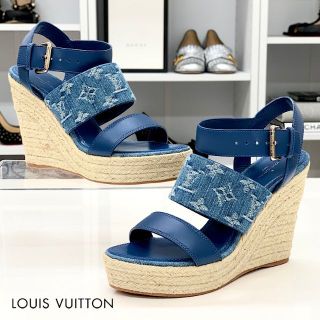 ルイヴィトン(LOUIS VUITTON)の3308 未使用 ヴィトン デニム レザー エスパドリーユ モノグラム サンダル(サンダル)