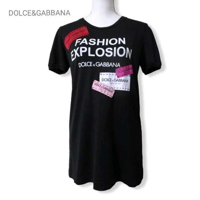 DOLCE&GABBANA ロゴパッチ コットン 半袖 Tシャツ 黒 綿 36