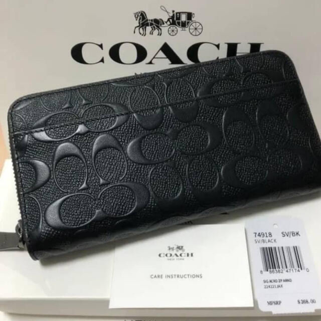 コーチ COACH シグネチャー エンボス ブラック 黒 長財布