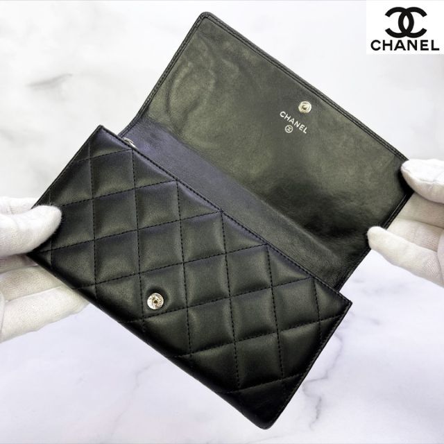 290　超美品　CHANEL　シャネル　カンボンライン　フラップ長財布　ブラック 6