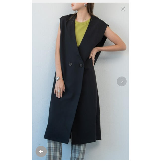ZARA - ダブルボタン ロングジレ ノーカラー ベスト ブラック