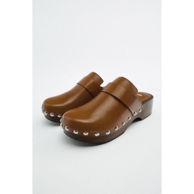 ZARA - 新品ZARAリアルレザースタッズウッドサンダル40 26cmUK7の