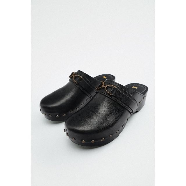 ZARA - 新品ZARAリアルレザースタッズウッドサンダル黒40 ZARA - 新品ZARAリアルレザースタッズウッドサンダル黒40