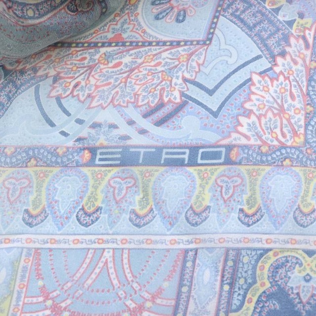エトロ ETRO ストール ペイズリー柄 スシルク フリンジ 水色