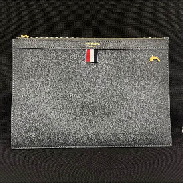 美品　THOM BROWNE  トムブラウン　レザー　クラッチバッグ　グレー