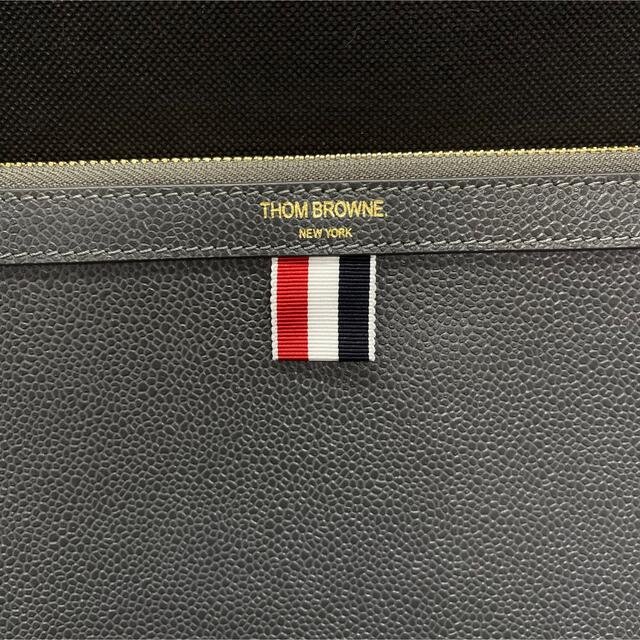 美品　THOM BROWNE  トムブラウン　レザー　クラッチバッグ　グレー