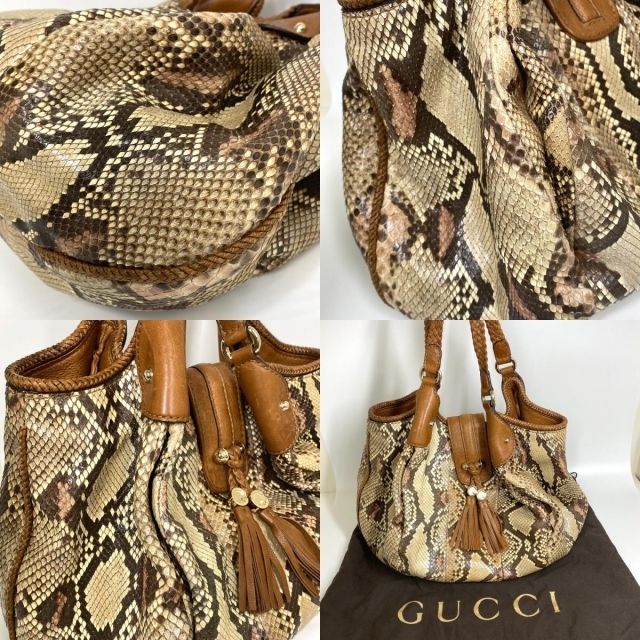 グッチ GUCCI マラケシュ 257029 フリンジ 肩掛け ショルダーバッグ パイソン/レザー ベージュ×ブラウン 9