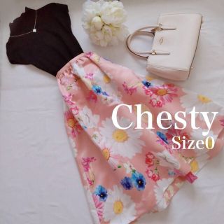 チェスティ(Chesty)のチェスティ花柄フレアスカート ピンク夏フラワープリント春レディースボタニカル(ひざ丈スカート)