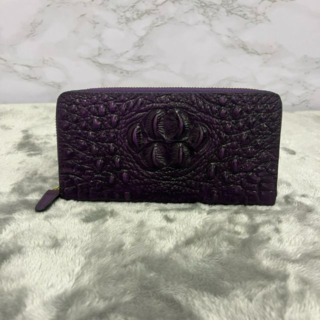 再入荷!クロコダイル ワニ革 長財布 メンズ パープル 紫 王冠 1 再入荷!クロコダイル ワニ革 長財布 メンズ パープル 紫 王冠 1