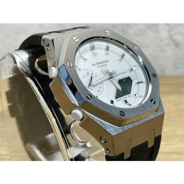 新品未使用】Gショック シルバーメタル ブラックベルトgma-s2100-7a