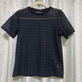 ジーユー(GU)の【最終値下げ】GU Tシャツ 黒 レース 半袖 Mサイズ(Tシャツ/カットソー(半袖/袖なし))