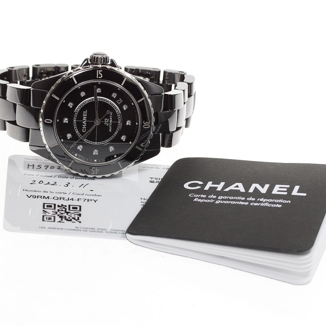 ☆美品★保証書付き【CHANEL】シャネル J12 黒セラミック 38MM 12Pダイヤ H5702 自動巻き メンズ_690026