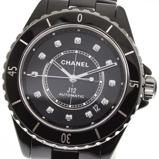 シャネル(CHANEL)の☆美品★保証書付き【CHANEL】シャネル J12 黒セラミック 38MM 12Pダイヤ H5702 自動巻き メンズ_690026(腕時計(アナログ))