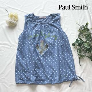 ポールスミス(Paul Smith)のPaul  Smith コットントップス　ノースリーブ　ドット　ロゴ　ブルー(Tシャツ(半袖/袖なし))
