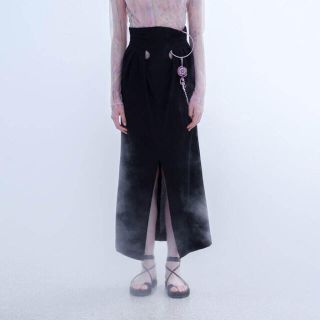 マメ(mame)のマメ22SS Crepe Hole High Waisted Skirt 2 黒(ロングスカート)