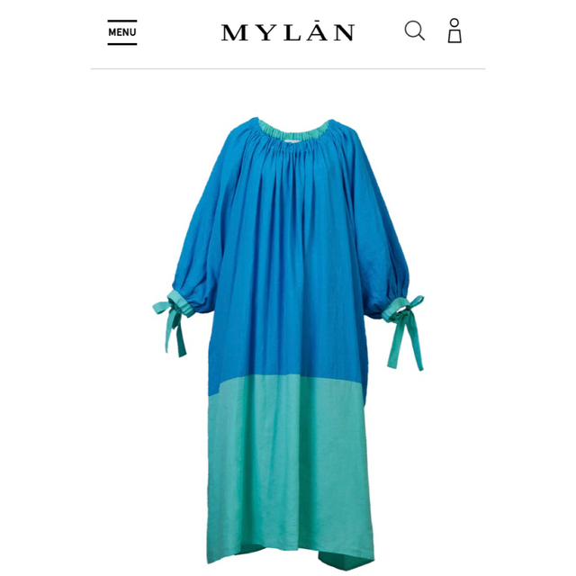 MYLAN マイラン 2トーンオフショルダードレス スカイ×エメラルド