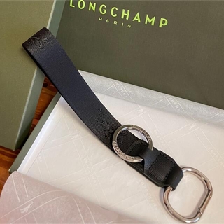 ロンシャン(LONGCHAMP)の【Longchamp】レザーとナイロンを使用したラゲージキーリング/ブラック(キーホルダー)
