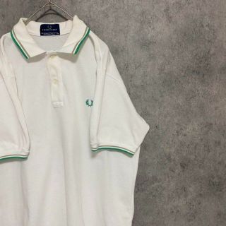 フレッドペリー(FRED PERRY)の90s フレッドペリー　ポロシャツ　メンズ　L 白　古着　半袖　刺繍　F2(ポロシャツ)