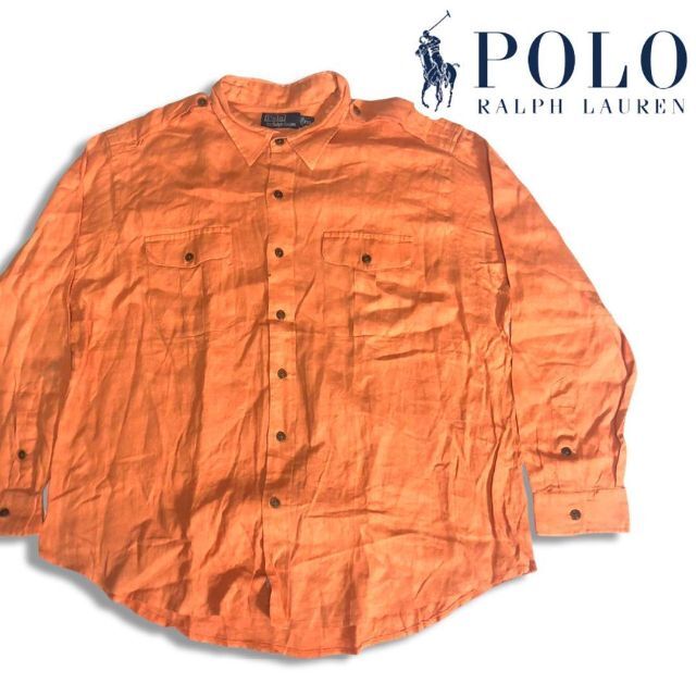 POLO RALPH LAUREN(ポロラルフローレン)のポロ ラルフローレン 無地 リネン 長袖シャツ XXL 2XL オレンジ メンズのトップス(シャツ)の商品写真