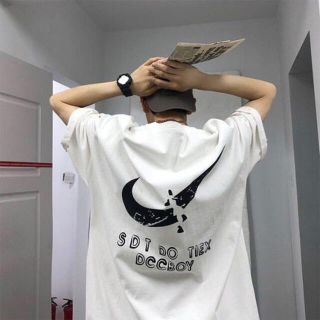 【新品　未使用】韓国ファッション バッグプリント ビッグロゴ Tシャツ ホワイト(Tシャツ/カットソー(半袖/袖なし))