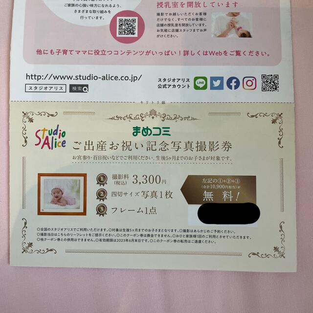 スタジオアリス　撮影券　無料 チケットの優待券/割引券(その他)の商品写真