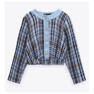 ザラ(ZARA)のzara コントラストテクスチャーデニムトップスxs(ノーカラージャケット)