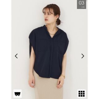 ルージュヴィフラクレ(Rouge vif la cle)のドビークロスフレンチスリーブブラウス　ネイビー(シャツ/ブラウス(半袖/袖なし))